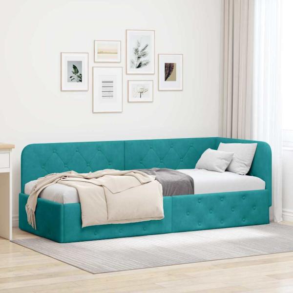 ARDEBO.de - Eckbettgestell Türkis 80 x 200 cm Samt