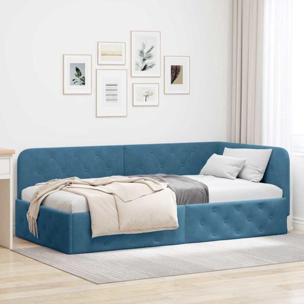 ARDEBO.de - Eckbettgestell Blau 90 x 200 cm Samt