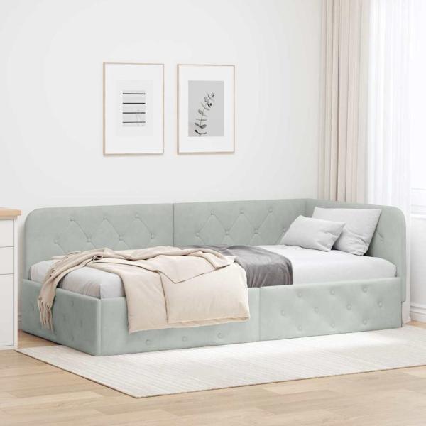 ARDEBO.de - Eckbettgestell Hellgrau 90 x 200 cm Samt