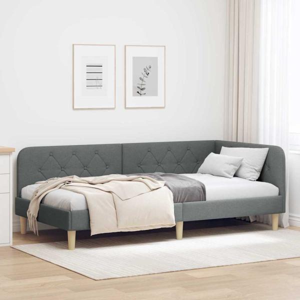 ARDEBO.de - Eckbettgestell Dunkelgrau 100 x 200 cm Stoff