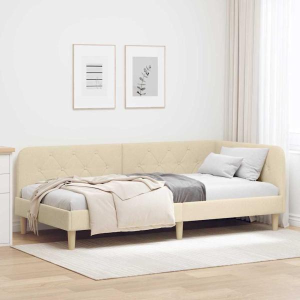 ARDEBO.de - Eckbettgestell Creme 100 x 200 cm Stoff