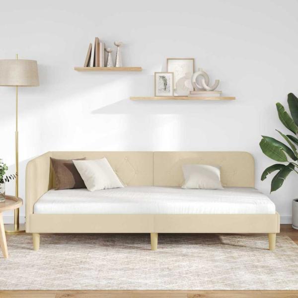 Eckbettgestell Creme 100 x 200 cm Stoff