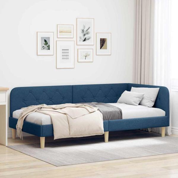 ARDEBO.de - Eckbettgestell Blau 100 x 200 cm Stoff