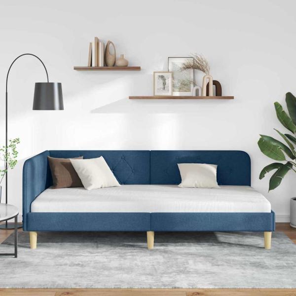 Eckbettgestell Blau 100 x 200 cm Stoff