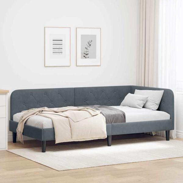 ARDEBO.de - Eckbettgestell Dunkelgrau 90 x 190 cm Samt