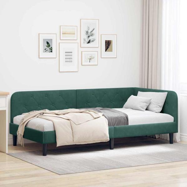 ARDEBO.de - Eckbettgestell Dunkelgrün 90 x 190 cm Samt