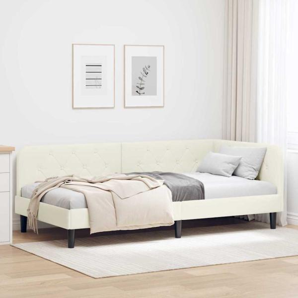 ARDEBO.de - Eckbettgestell Creme 90 x 190 cm Samt