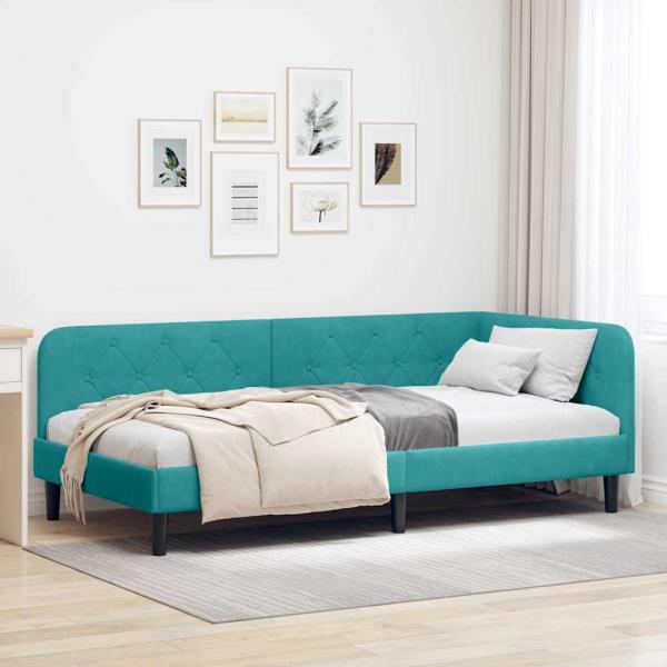 ARDEBO.de - Eckbettgestell Türkis 100 x 200 cm Samt