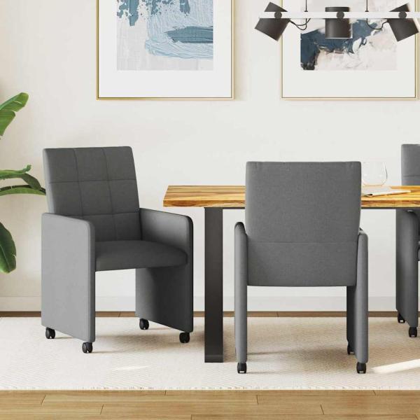 ARDEBO.de - Esszimmerstühle mit Rollen 2 stk. Stoff Dunkelgrau