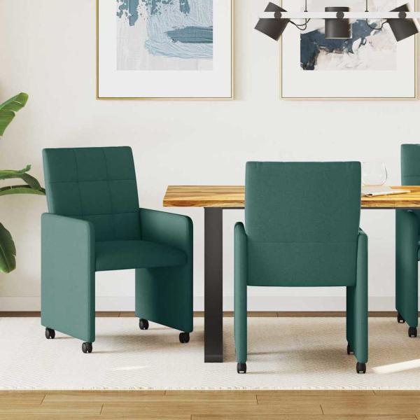 ARDEBO.de - Esszimmerstühle mit Rollen 2 Stk. Stoff Dunkelgrün