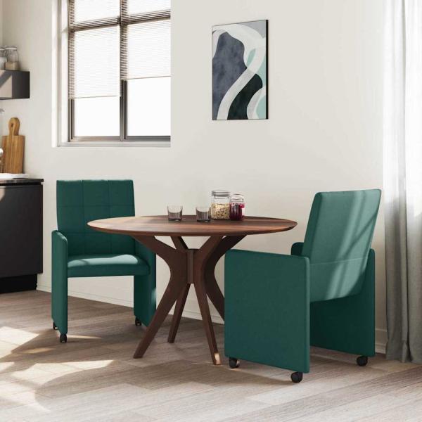 Esszimmerstühle mit Rollen 2 Stk. Stoff Dunkelgrün