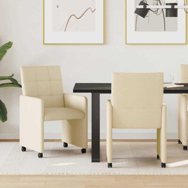 ARDEBO.de - Esszimmerstühle mit Rollen 2 Stk. Stoff Creme 58 x 65 x 94 cm
