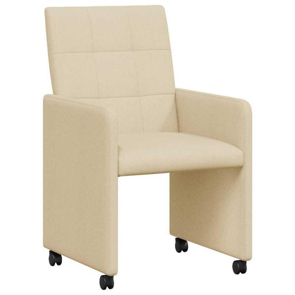 Esszimmerstühle mit Rollen 2 Stk. Stoff Creme 58 x 65 x 94 cm