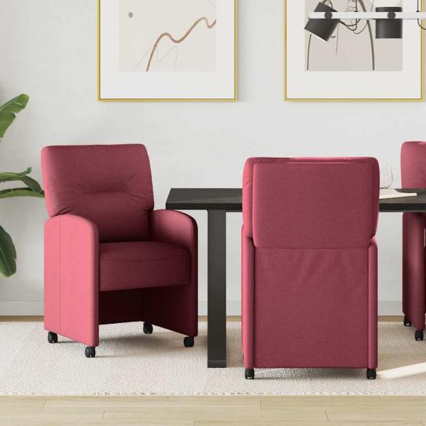 ARDEBO.de - Esszimmerstühle mit Rollen 2 Stk. Stoff Weinrot 57 x 67 x 95 cm