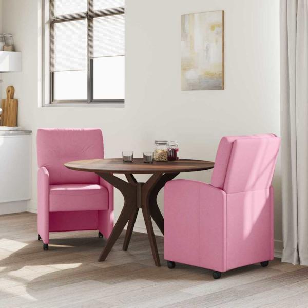 Esszimmerstühle mit Rollen 2 stk. Stoff Rosa 57 x 67 x 95 cm