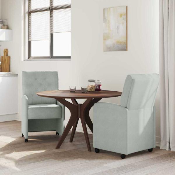 Esszimmerstühle mit Rollen 2 Stk. Samt Hellgrau 58 x 67 x 97 cm