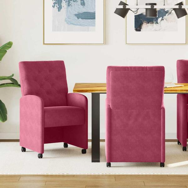 ARDEBO.de - Esszimmerstühle mit Rollen 2 Stk. Samt Weinrot 58 x 67 x 97 cm