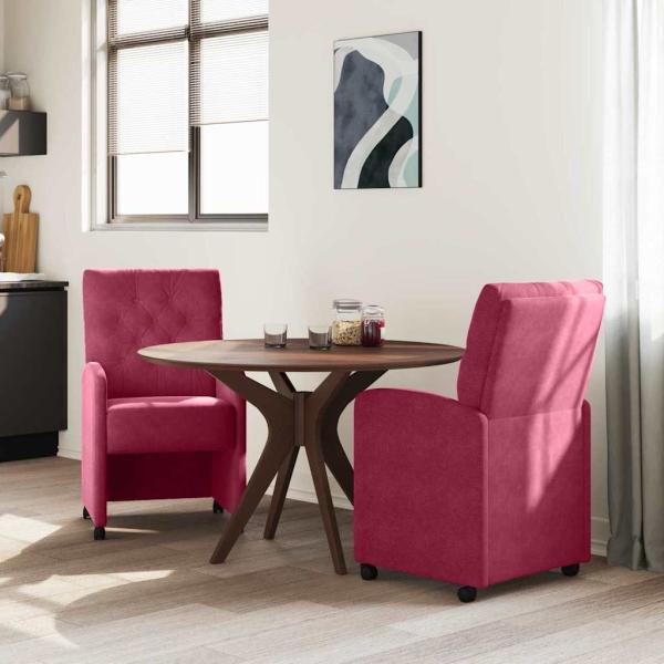 Esszimmerstühle mit Rollen 2 Stk. Samt Weinrot 58 x 67 x 97 cm