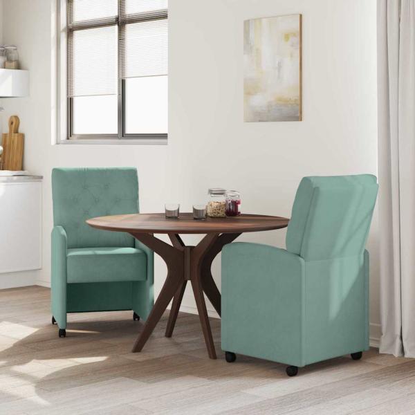 Esszimmerstühle mit Rollen 2 Stk. Samt Meergrün 58 x 67 x 97 cm