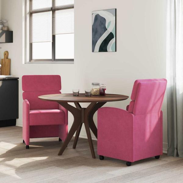 Esszimmerstühle mit Rollen 2 Stk. Samt Weinrot 58 x 65 x 98 cm