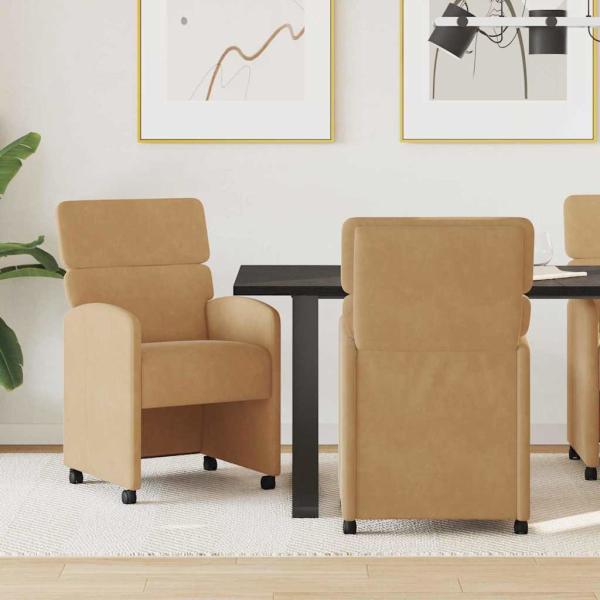 ARDEBO.de - Esszimmerstühle mit Rollen 2 Stk. Samt Braun 58 x 65 x 98 cm