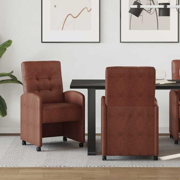 ARDEBO.de - Esszimmerstühle mit Rollen 2 Stk. Kunstleder Glänzendes Braun