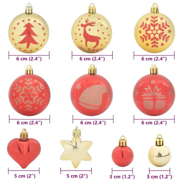 Weihnachtskugel-Set 40 Stk. Gold und Rot Ø 6 cm Kunststoff LEDs