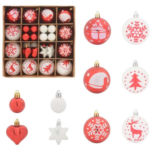 Weihnachtskugel-Set 40 Stk. Rot und Weiß Ø 6 cm Kunststoff LEDs