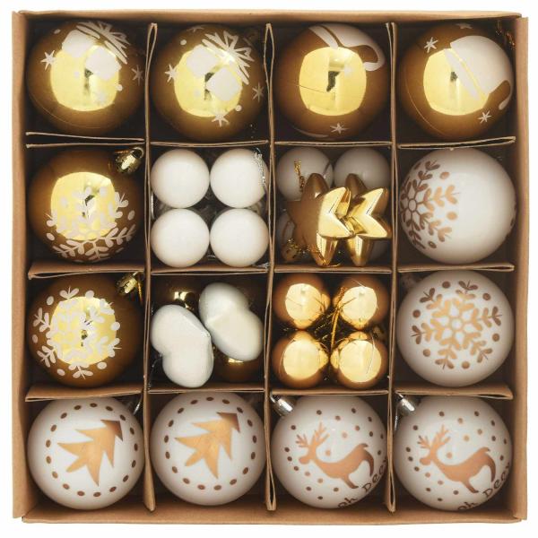 Weihnachtskugel-Set 40 stk. Weiß und Gold Ø 6 cm Kunststoff