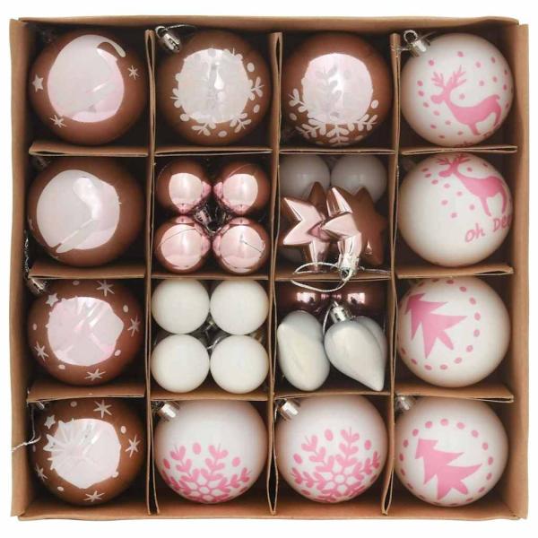 Weihnachtskugel-Set 40 stk. Weiß und Rosa Ø 6 cm Kunststoff