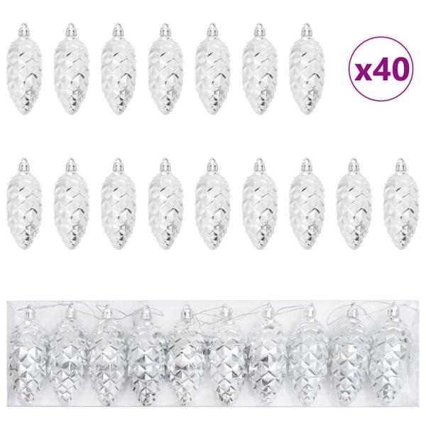 Weihnachts-Tannenzapfen Ball 40 Stk. Silber 4 x 9 cm Kunststoff