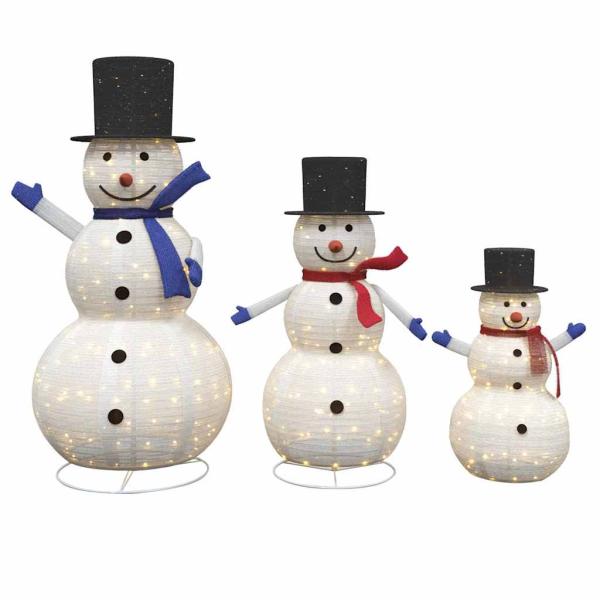 Weihnachts-Schneemann Familie 3 stk. Warmes Weiß 55 x 122 cm