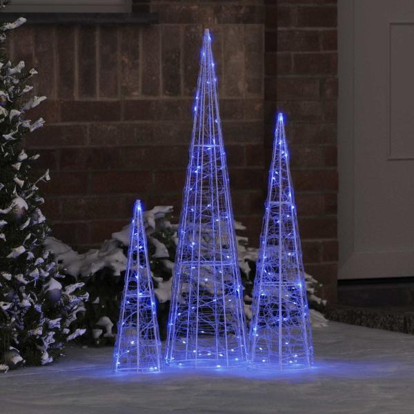 ARDEBO.de - Weihnachtsbaum 3 stk. 90 LEDs Blau 20 x 20 x 80 cm Acryl