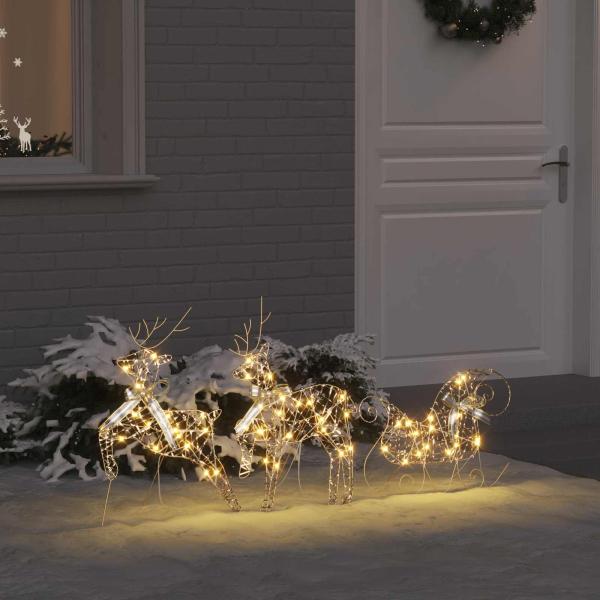 ARDEBO.de - LED Rentiere 3 Stk. Warmes Weiß 44,5 x 18 x 66 cm PET 60 LEDs