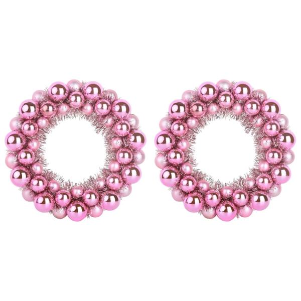 Weihnachtsballkränze 2 Stk. Rosa 33 x 33 x 7 cm Polystyrol LEDs
