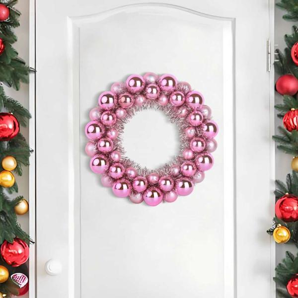 Weihnachtsballkränze 2 Stk. Rosa 33 x 33 x 7 cm Polystyrol LEDs