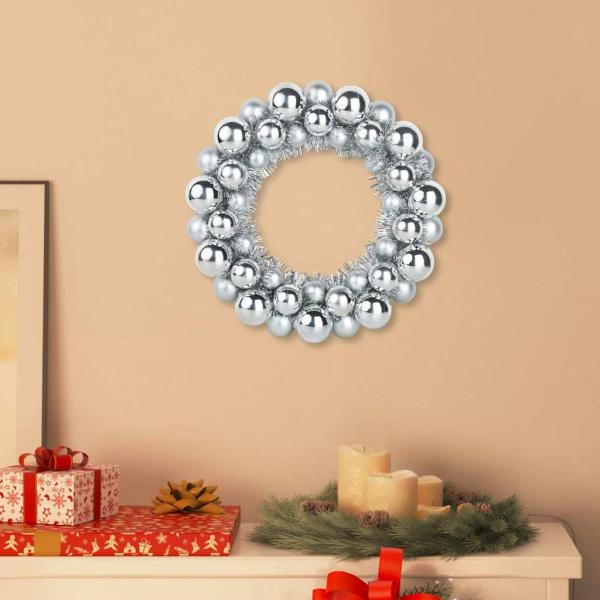 ARDEBO.de - Weihnachtsballkränze 2 Stk. Silber 33 x 33 x 7 cm Polystyrol