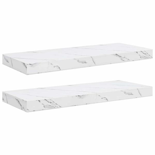Wandregal 2 stk. Weiß Marmor 60 x 23,5 x 3,8 cm Holzwerkstoff