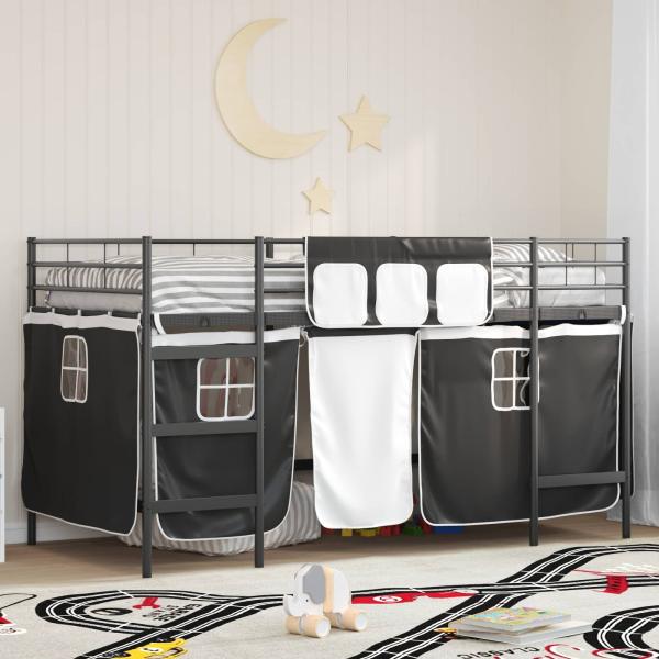 ARDEBO.de - Etagenbett für Kinder mit Vorhängen Uni Schwarz 80 x 200 cm