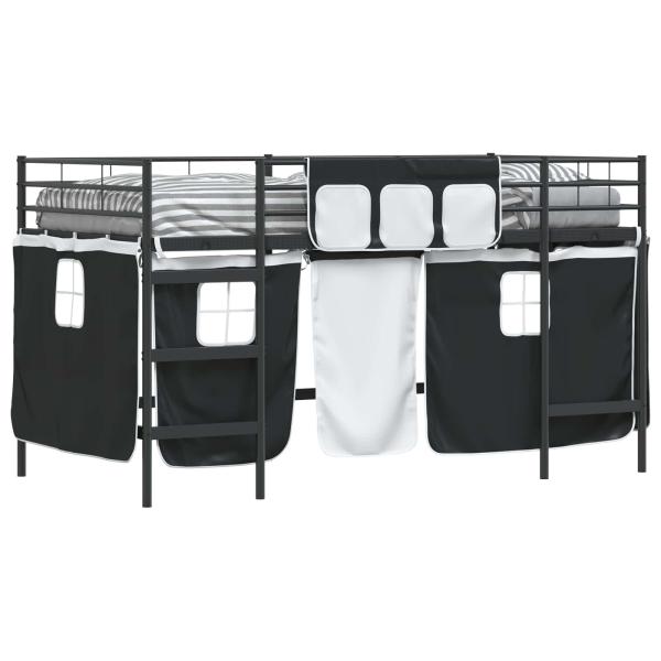 Etagenbett für Kinder mit Vorhängen Uni Schwarz 80 x 200 cm