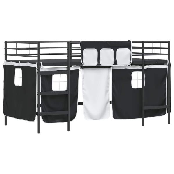 Etagenbett für Kinder mit Vorhängen Uni Schwarz 80 x 200 cm