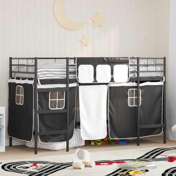 ARDEBO.de - Etagenbett für Kinder mit Vorhängen Uni Schwarz 90 x 190 cm