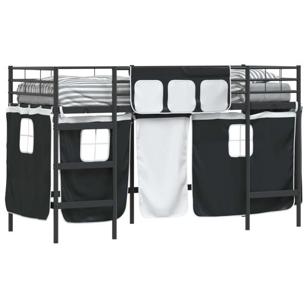 Etagenbett für Kinder mit Vorhängen Uni Schwarz 90 x 190 cm