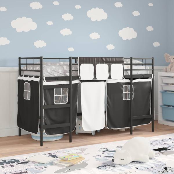 Etagenbett für Kinder mit Vorhängen Uni Schwarz 90 x 190 cm