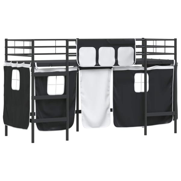 Etagenbett für Kinder mit Vorhängen Uni Schwarz 90 x 190 cm