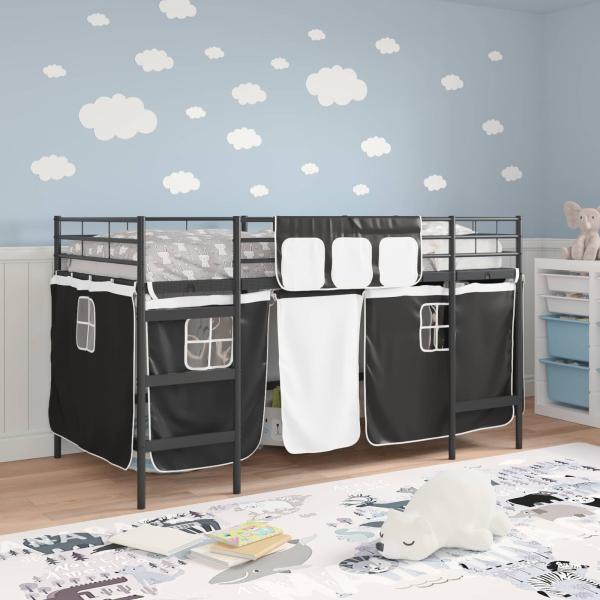 Etagenbett für Kinder mit Vorhängen Schwarz 90 x 200 cm