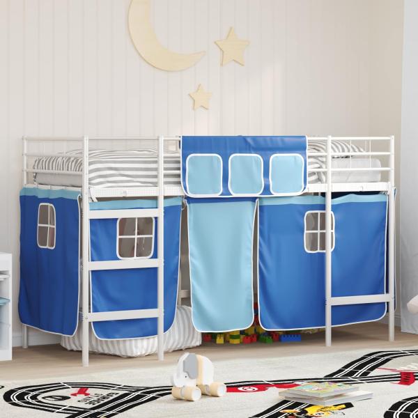 ARDEBO.de - Etagenbett für Kinder mit Vorhängen Weiß und Blau 75 x 190 cm