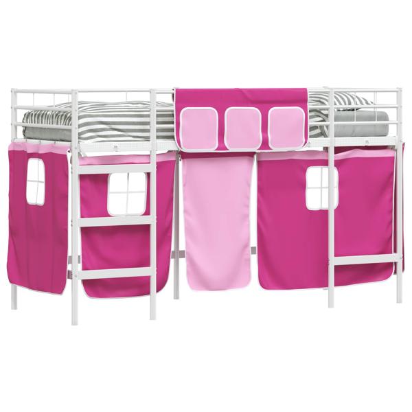 Etagenbett für Kinder mit Vorhängen Weiß und Rosa 100 x 190 cm