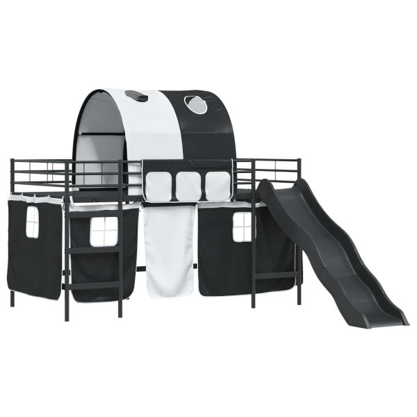 Etagenbett für Kinder mit Vorhängen Schwarz 80 x 200 cm Metall