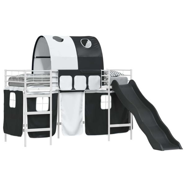 Etagenbett für Kinder mit Vorhängen Weiß und Schwarz